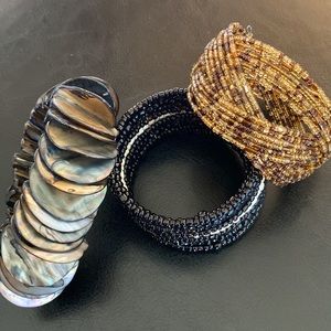 Lot of 3 BOHO/HIPPY Bracelets, 2 Beaded Cuffs and 1 Slip-On Elasticized (Shell).